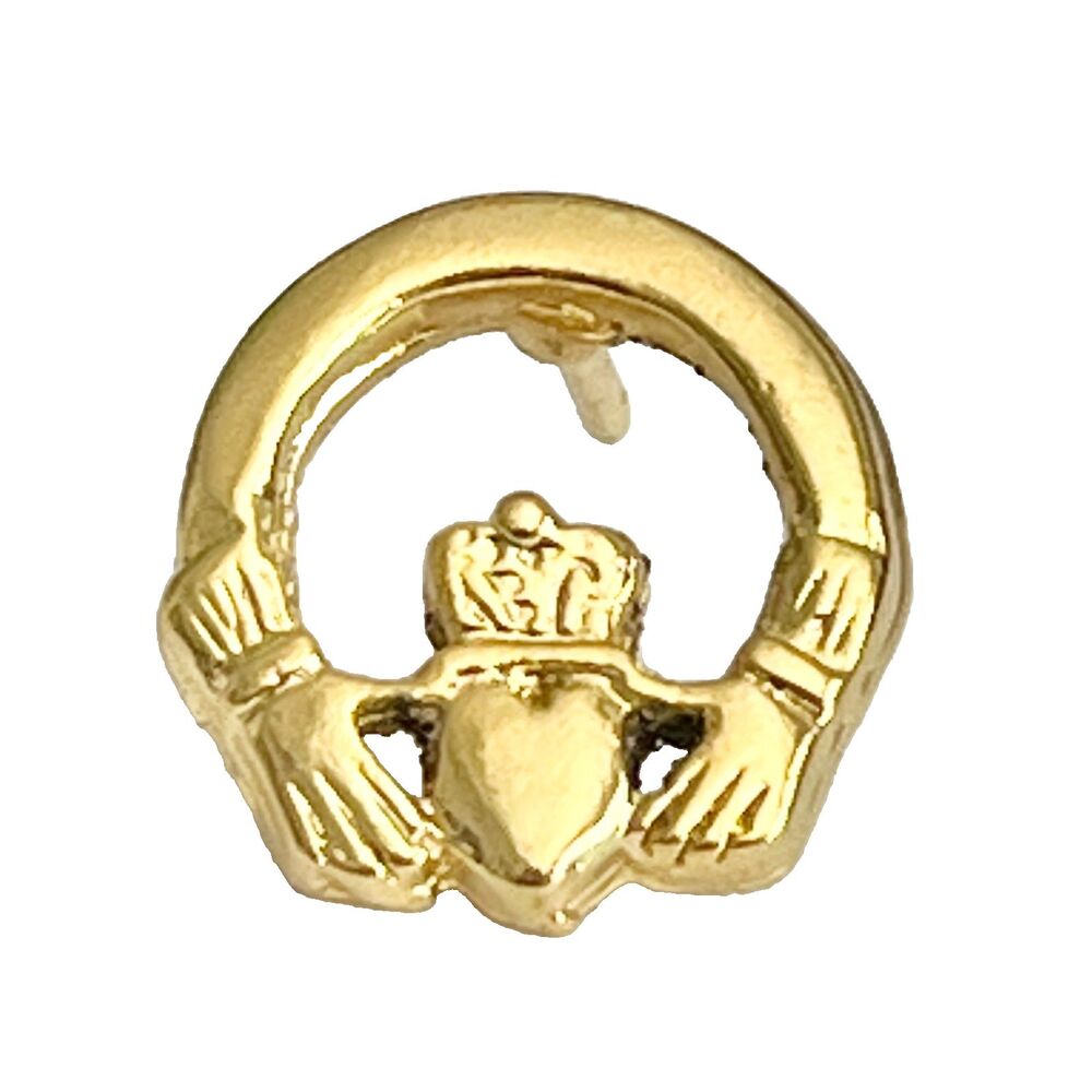 Vtg Gold Tone Claddagh Pin Tie Tac Hat Lapel Irish Celtic Friendship Hands Love - Picture 1 of 7